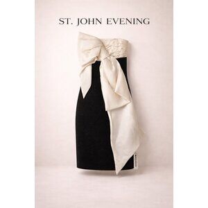 St John Evening Strapless Bow Dress Size 2 Vintage Black Cream Silk Nordstrom Ta